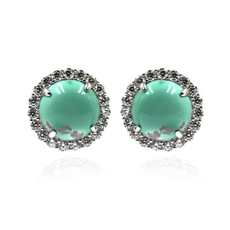 925 Sterling Silver Green New Lander and White CZ Stud Earrings