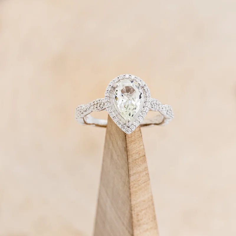 "KINLEY" - PEAR CUT MOISSANITE ENGAGEMENT RING WITH DIAMOND HALO & ACCENTS