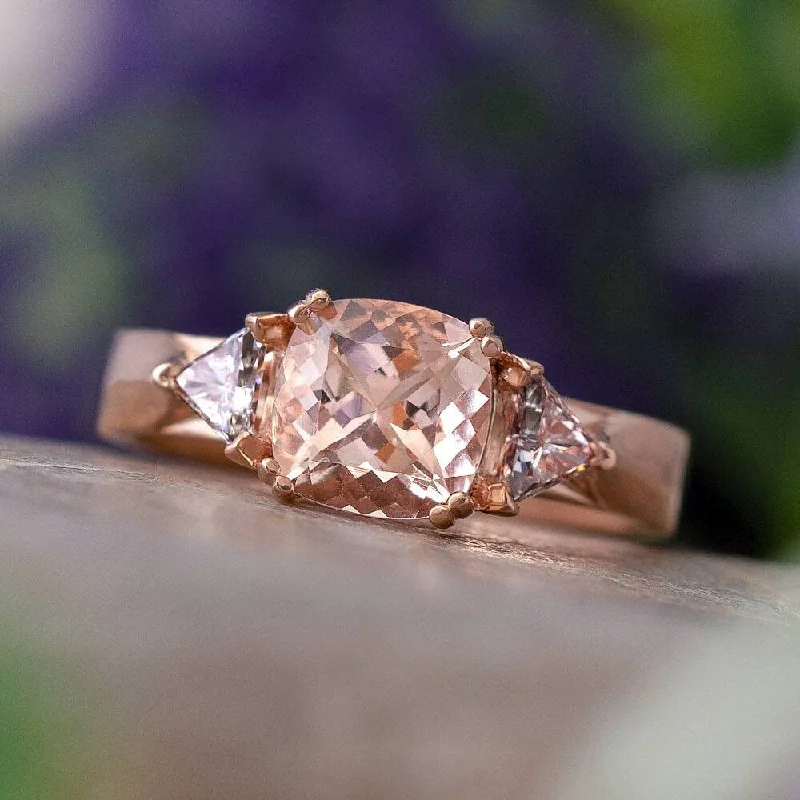 Cushion Cut Morganite Engagement Ring with Diamonds