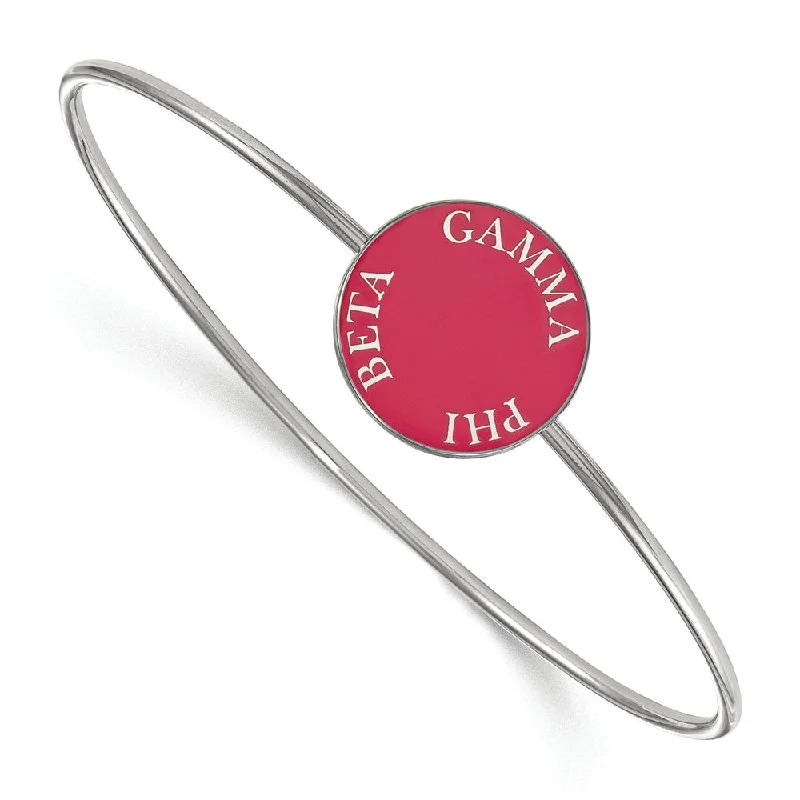 Sterling Silver Gamma Phi Beta Pink Enamel Bangle - 7 in.