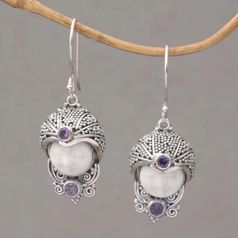 Handmade Sterling Silver 'Celuk Prince' Amethyst Earrings (Indonesia) - 1.7*0.6