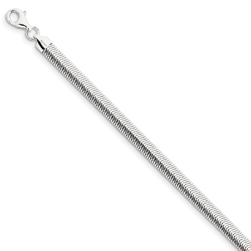 6.25mm, Sterling Silver Solid Flat Oval Snake Chain Bracelet