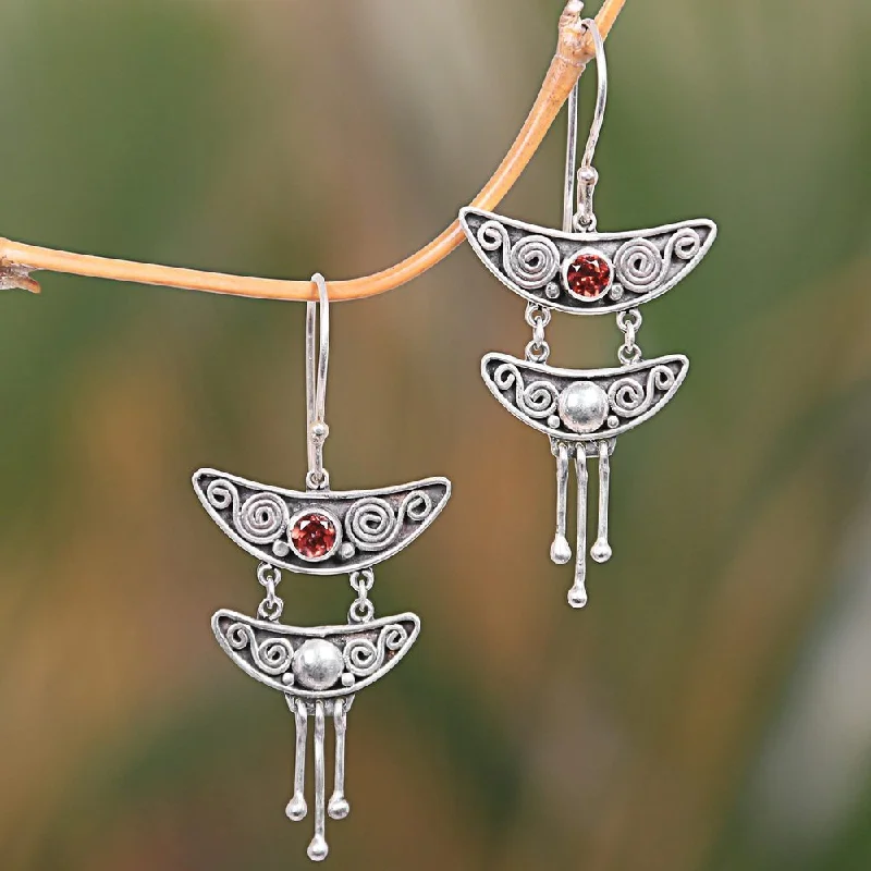 Handmade Sterling Silver 'Balinese Pagoda' Garnet Earrings (Indonesia)