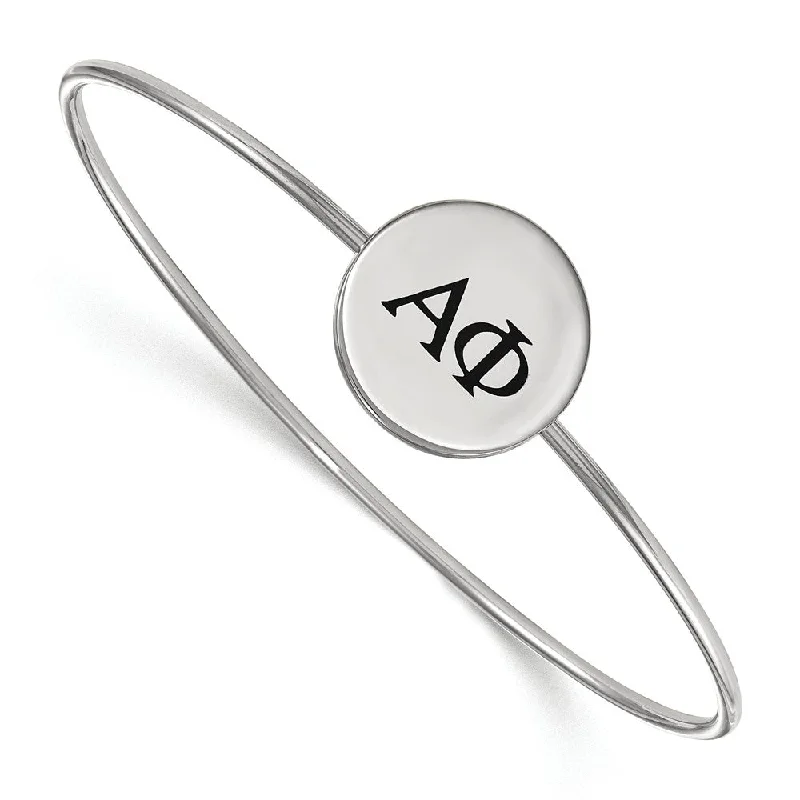 Sterling Silver Alpha Phi Black Enamel Greek Bangle - 8 in.