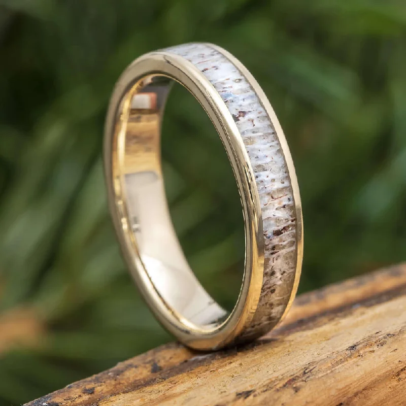 Custom Deer Antler Wedding Band, 3.5mm Ring