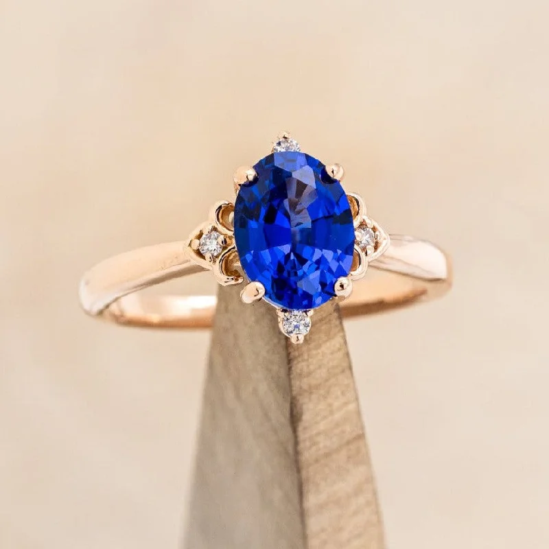 "ZELLA" - OVAL CUT LAB-GROWN BLUE SAPPHIRE ENGAGEMENT RING