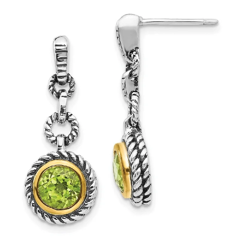 925 Sterling Silver Gold-tone Flash Gold- Plated Peridot Stud Earrings (L-23 mm, W-10 mm)