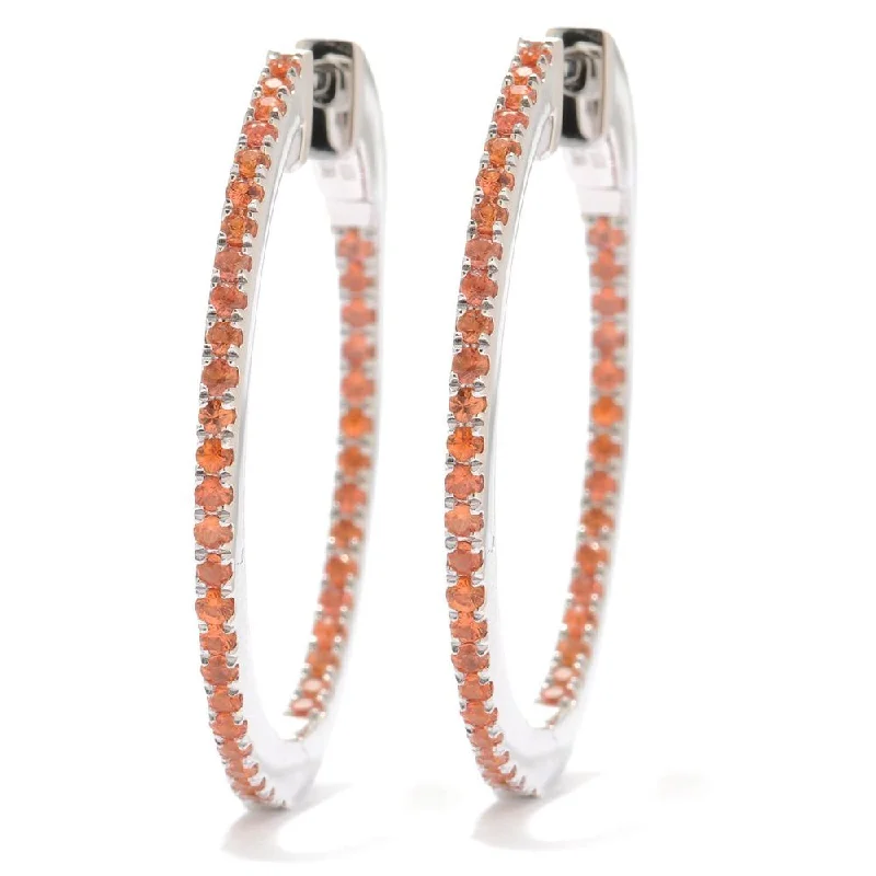 Sterling Silver 1.25" 1.52ctw Orange Sapphire Inside-Out Hoop Earrings