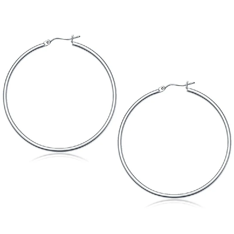 10k White Gold Polished Hoop Earrings (50 mm)