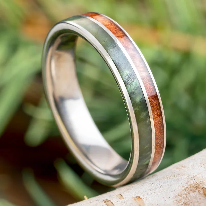 Green Jade Ring & Natural Redwood Wedding Band