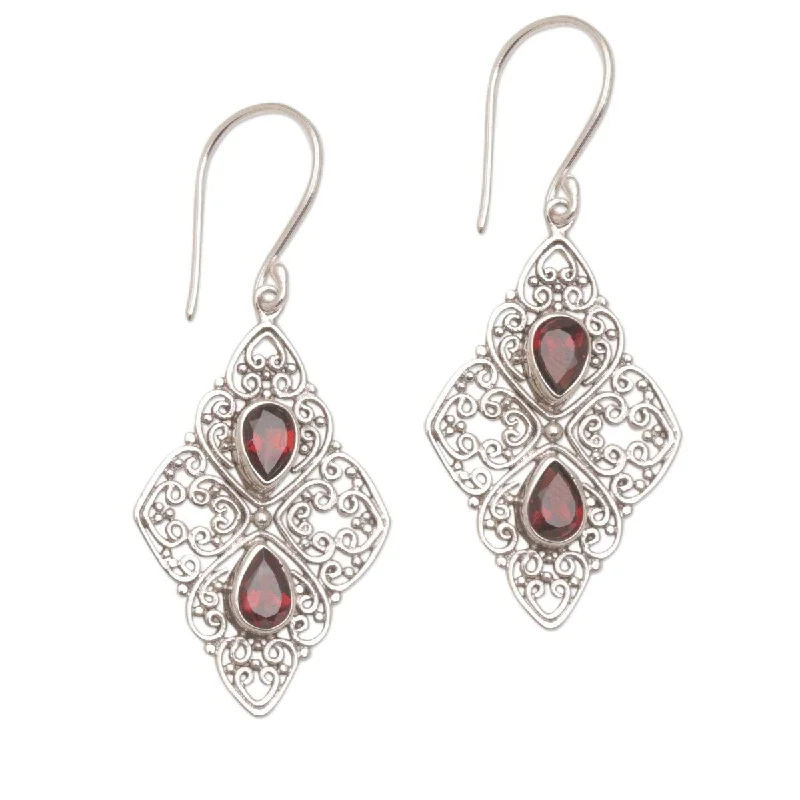 NOVICA Besakih Beauty, Garnet dangle earrings - 1.9*0.8