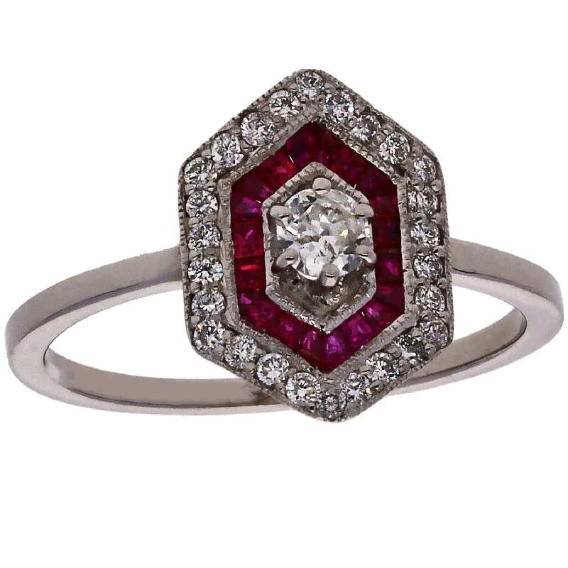 14K White Gold Ruby & Diamond Fashion and Engagement Ring