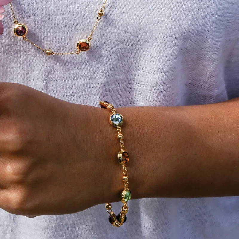 9ct Yellow Gold Silver Infused Multi Coloured Stones Bracelet