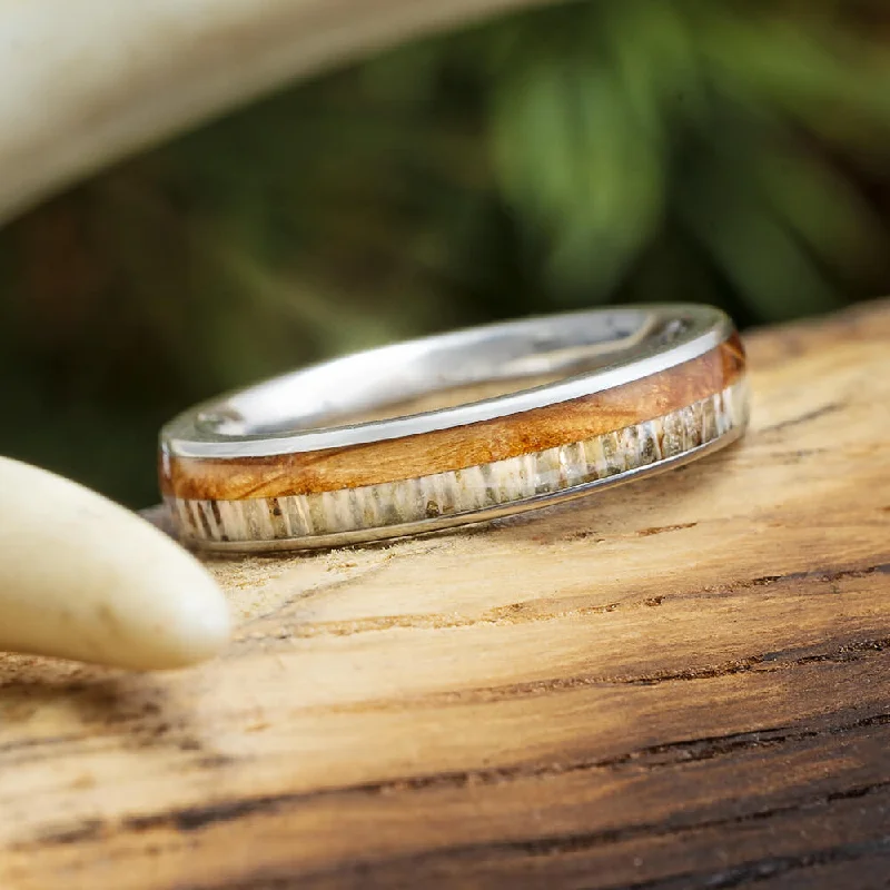 Deer Antler & Whiskey Barrel Oak Wood Ring