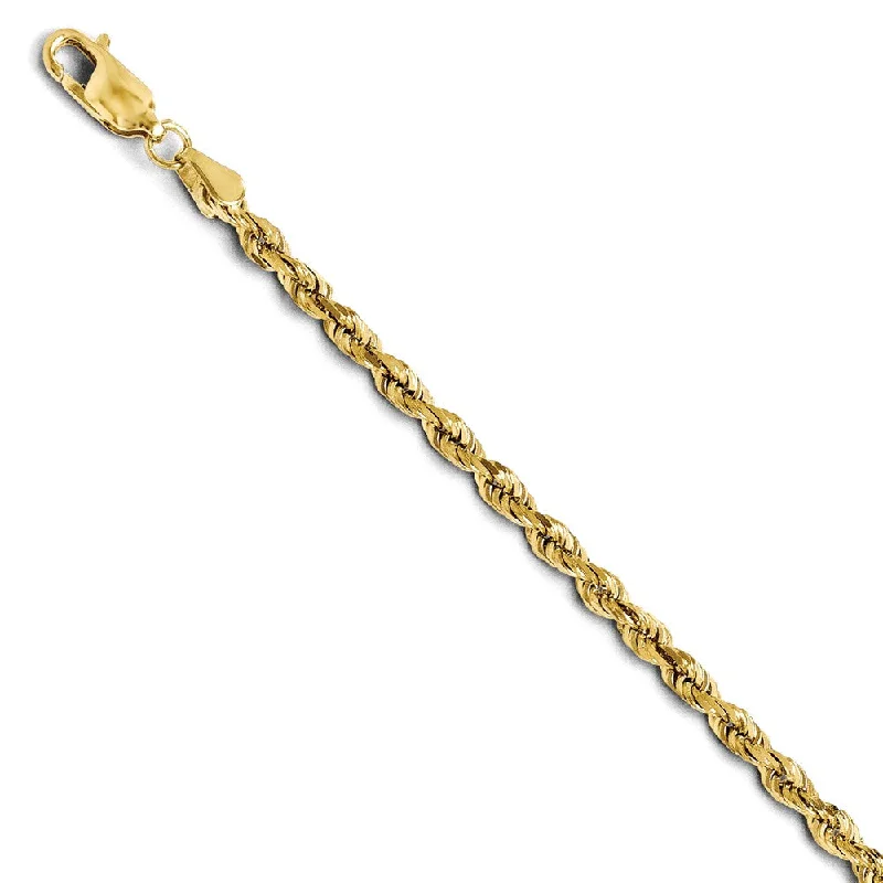 3mm 14k Yellow Gold Solid Diamond Cut Rope Chain Bracelet