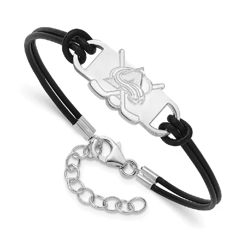 Sterling Silver Rhod. Plated NHL Avalanche Leather Bracelet, 7 Inch