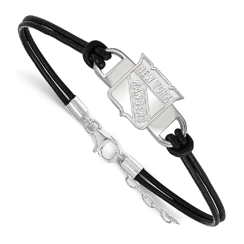 Sterling Silver & Leather NHL New York Rangers Adj. Bracelet