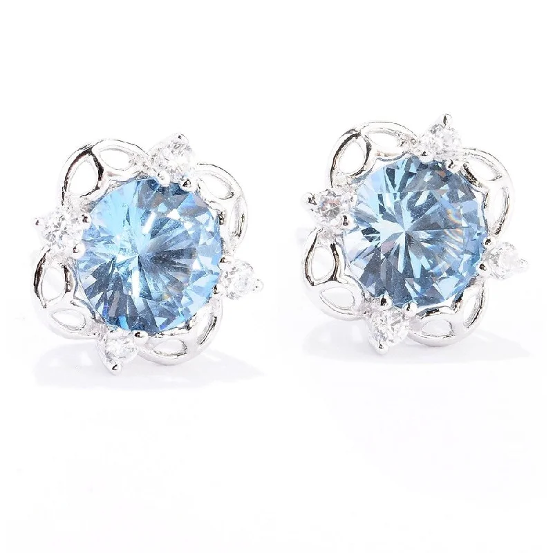 Sterling Silver Round-cut Cubic Zirconia Flower Stud Earrings