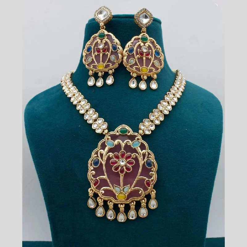 JCM Gold Plated Kundan Stone Necklace Set