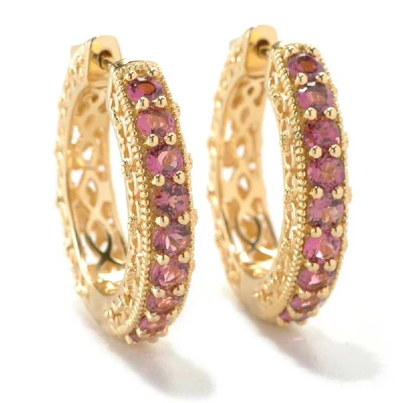 1" Nine-Stone Scrollwork Tourmaline Hoop Earrings