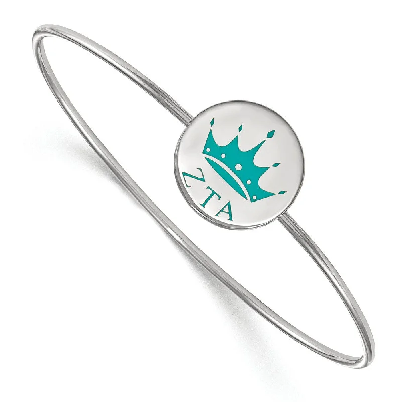 Sterling Silver Zeta Tau Alpha Enamel Teal Crown Bangle - 8 in.