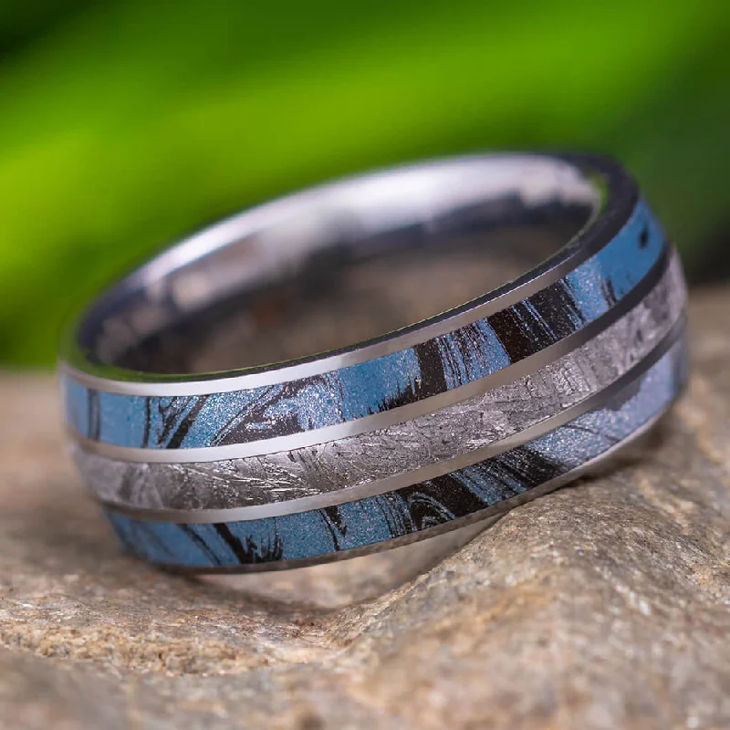 Titanium Ring with Cobaltium Mokume and Meteorite