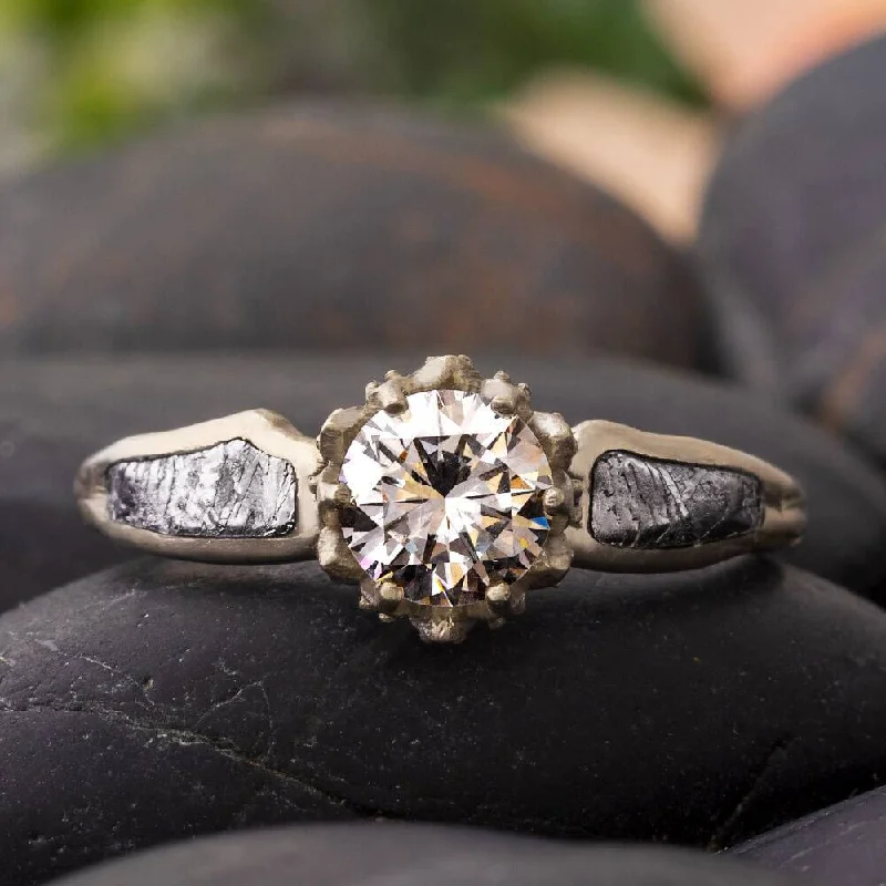 Alternative Engagement Ring With Moissanite & Meteorite