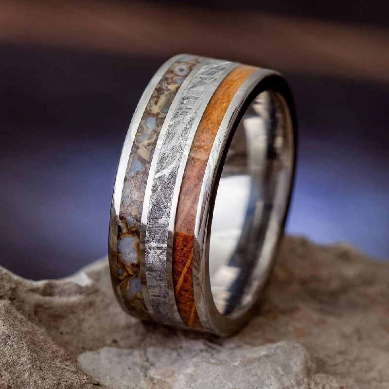 Meteorite, Dino Bone & Whiskey Oak Wedding Band