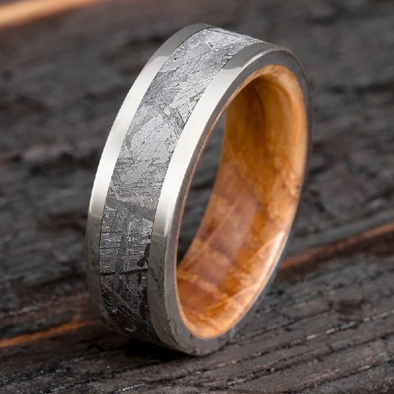 Whiskey Oak Wood & Meteorite Men's Wedding Band