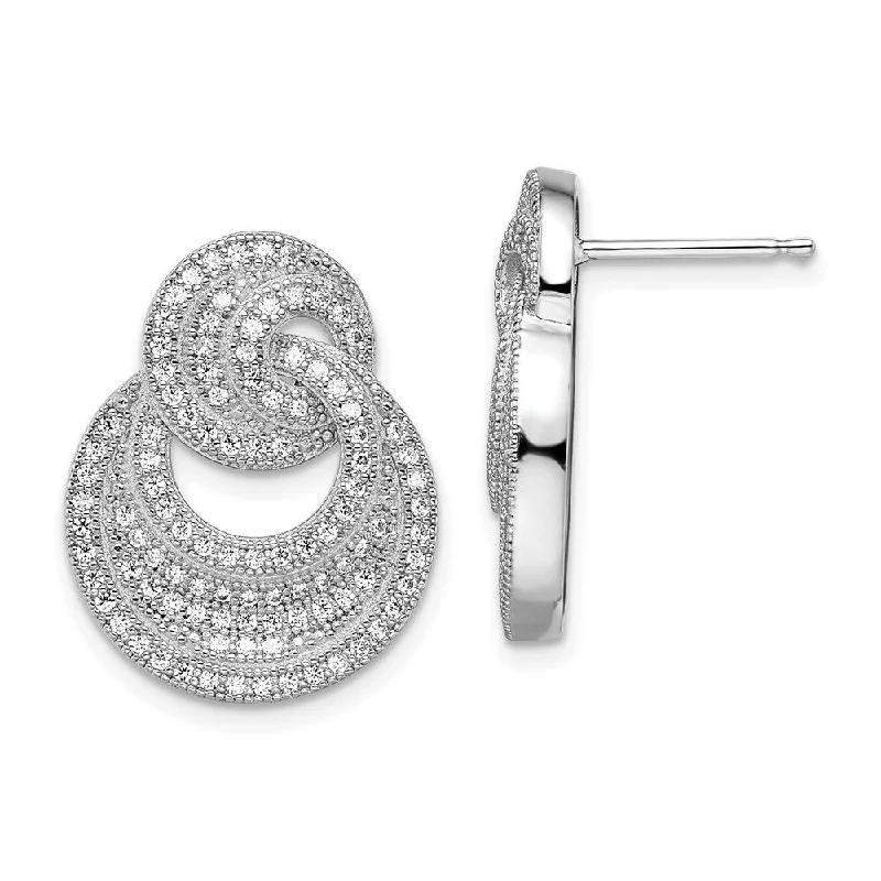 925 Sterling Silver Cubic Zirconia Brilliant Embers Circles Stud Earrings (L-17 mm, W-21 mm)