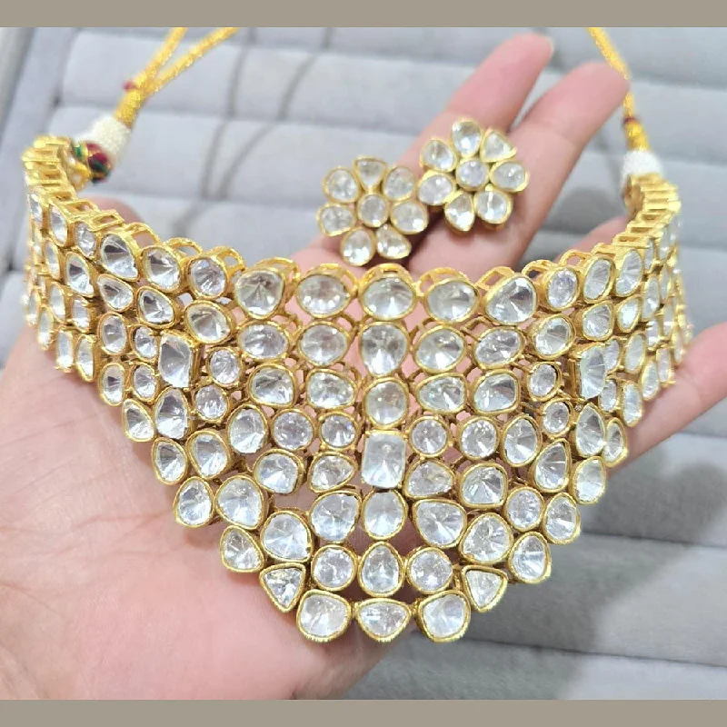 JCM Gold Plated Polki Kundan Stone Choker Necklace Set