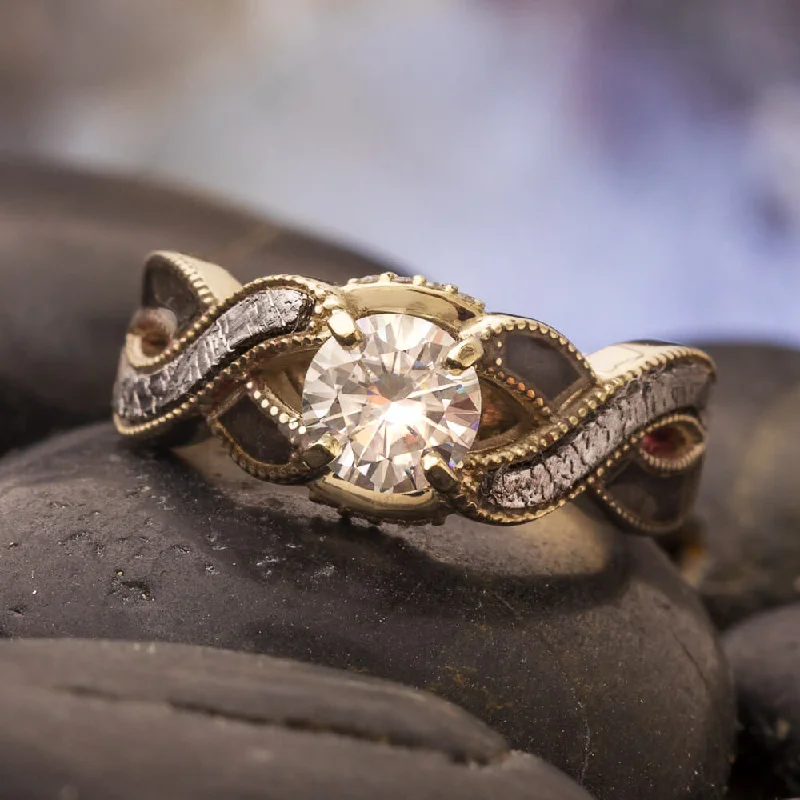 Meteorite & Dinosaur Bone Engagement Ring