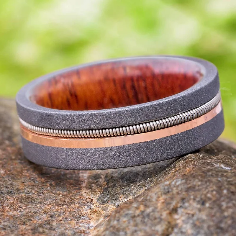 Guitar String Ring With Rose Gold Pinstripe