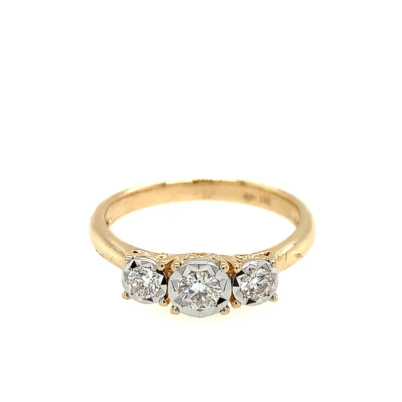 14 Karat Two Tone 3 Stone Engagement Ring