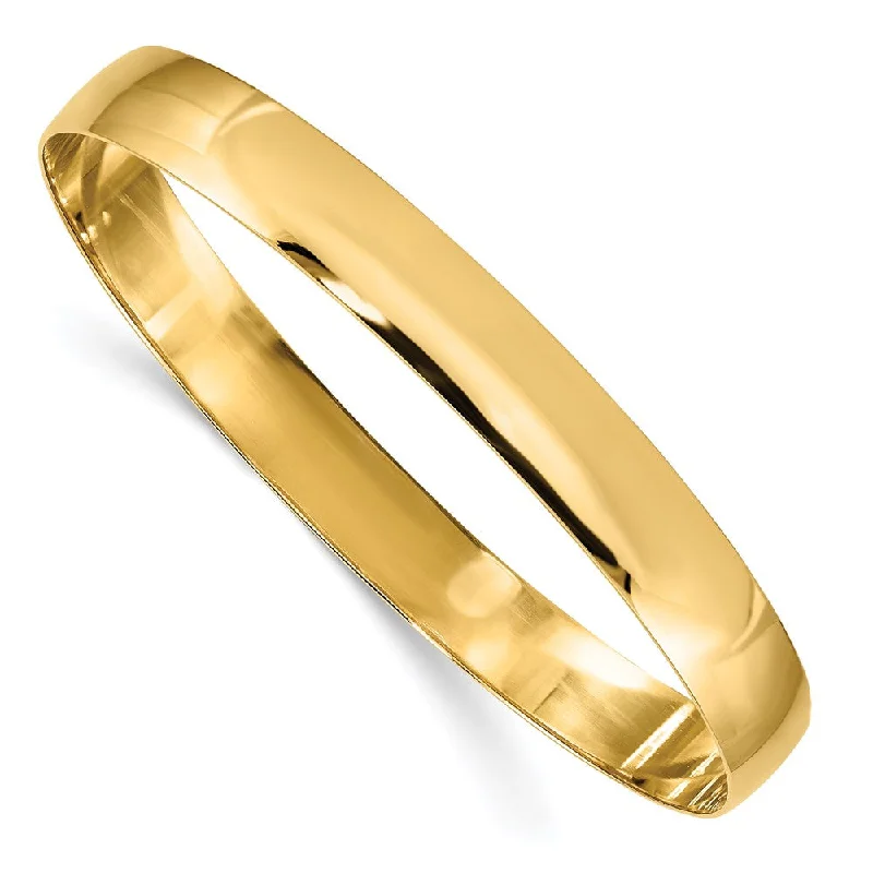 8mm 14k Yellow Gold Solid Polished Half-Round Slip-On Bangle Bracelet