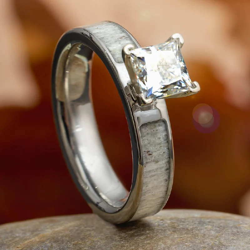 Moissanite Engagement Ring with Naturally Shed Antler