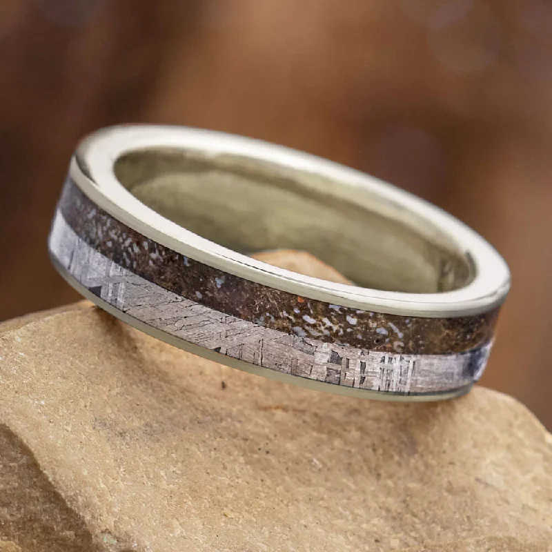 Meteorite & Dino Bone Men's Wedding Band, 6mm Ring