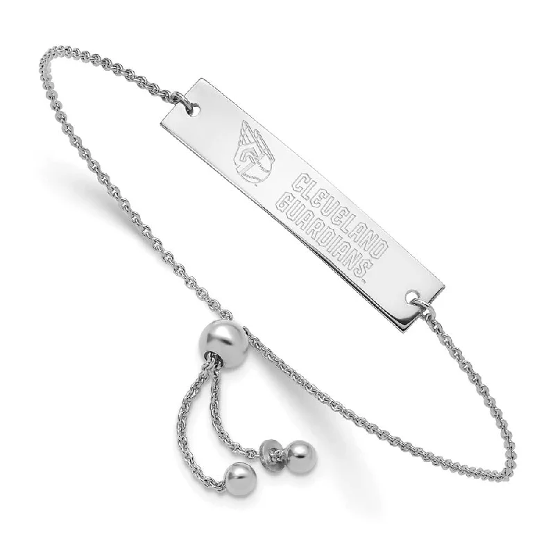 Sterling Silver Rhod-Plated MLB Guardians Logo Bar Adj Bracelet, 9 In