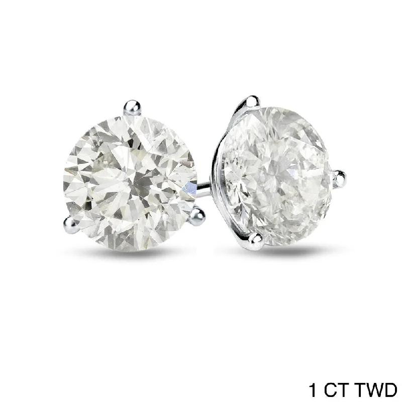 Auriya Platinum 1 to 2 carat TW 3-Prong Martini Round Diamond Stud Earrings Certified - H-I, SI1-SI2