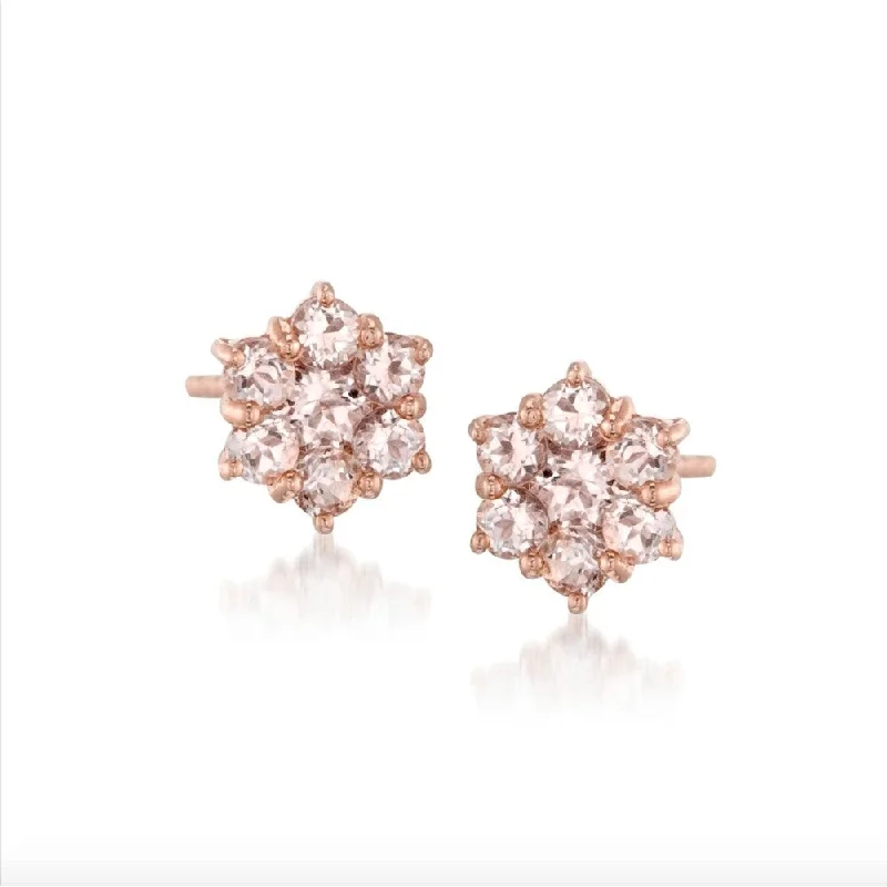 14K Rose Gold over Sterling Silver 1ctw Morganite Flower Stud Earrings, 0.37"L - Peach