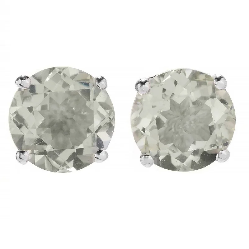 Sterling Silver Round Green Amethyst Stud Earrings