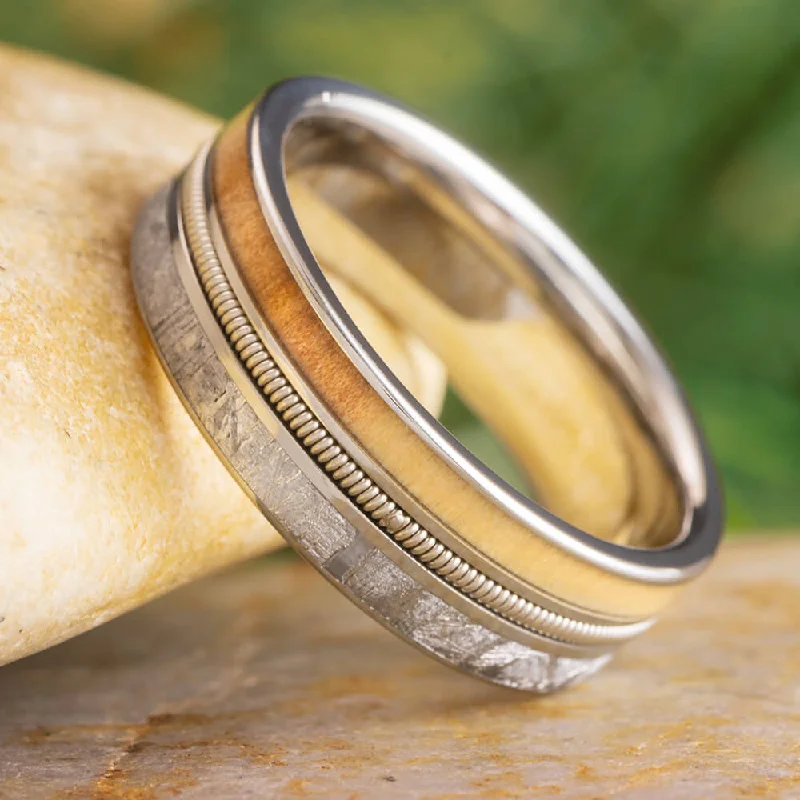 Bass Guitar String Ring with Rowan Wood and Meteorite