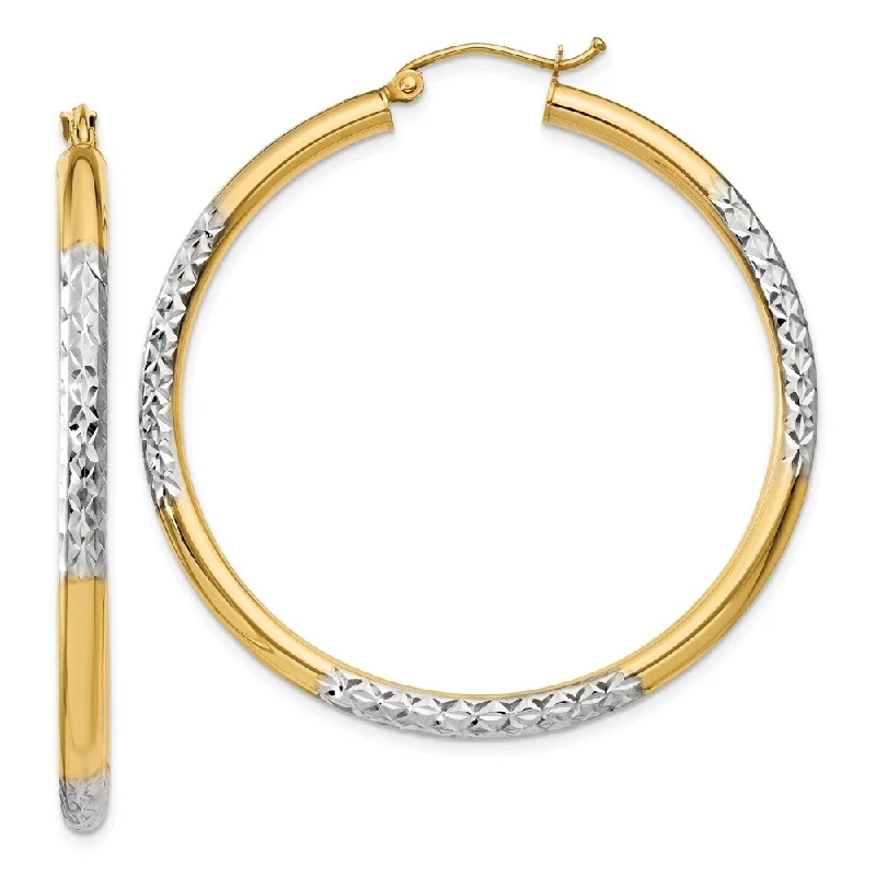 14k Yellow Gold Diamond-cut Hoop Earrings (L-45 mm, W-3 mm)