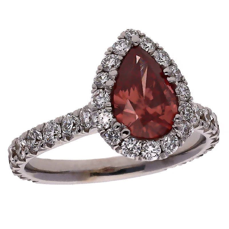 18K White Gold Pear Brilliant Fancy Deep Pink Diamond Fashion/Engagement Ring