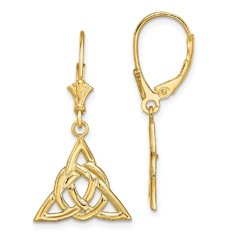 Diamond2Deal 14K Yellow Gold Small Celtic Trinity Knot Earrings with Leverback (L-31.35 mm, W-16 mm)