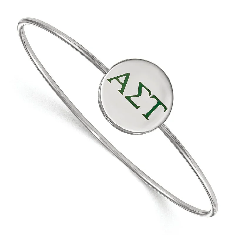 Sterling Silver Alpha Sigma Tau Enamel Green Greek Bangle - 7 in.