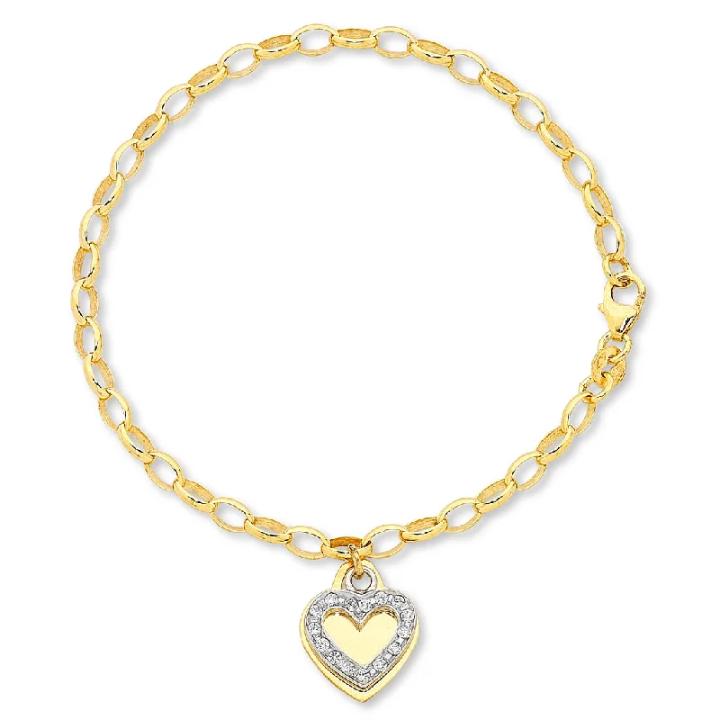 9ct Yellow Gold Silver Infused Bracelet with Heart