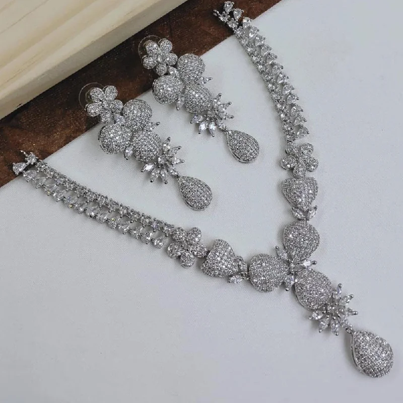 SNERA Silver Plated American Diamond Necklace Set