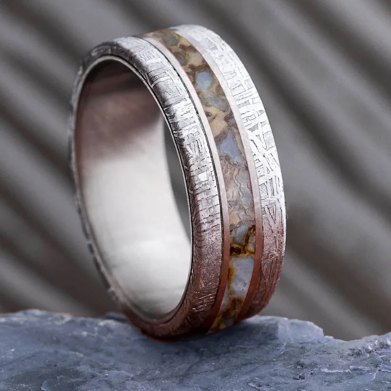 Dinosaur Fossil & Meteorite Men's Wedding Band in Titanium