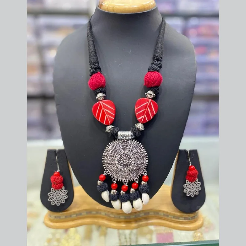 Manisha Jewellery Oxidised Plated Thread And Shell Pearls Necklace Set